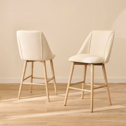 Freya Bar Stool - Light Beige Boucle - Whitewash Legs - Laura James 0