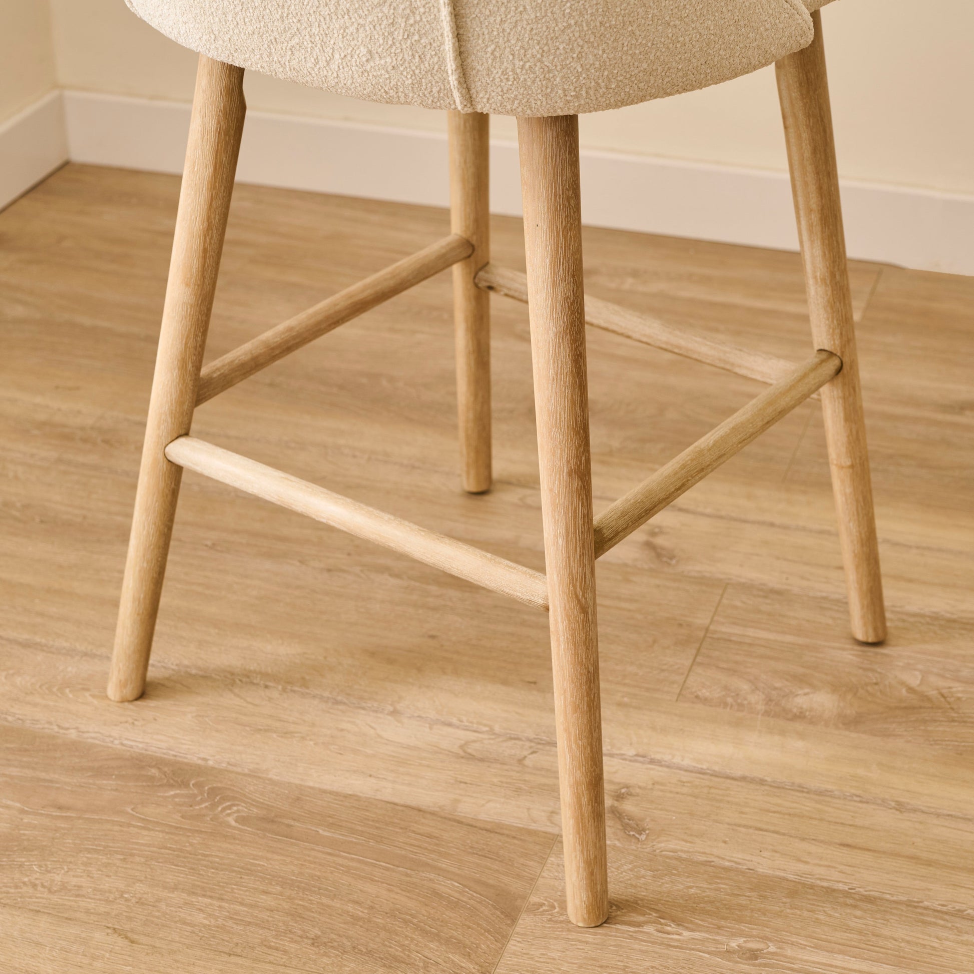 Freya Bar Stool - Light Beige Boucle - Whitewash Legs - Laura James 