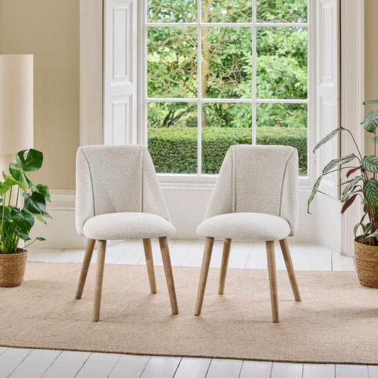 Freya Oat Boucle Dining Chairs - Set of 2 - Pale Oak Legs - Laura James