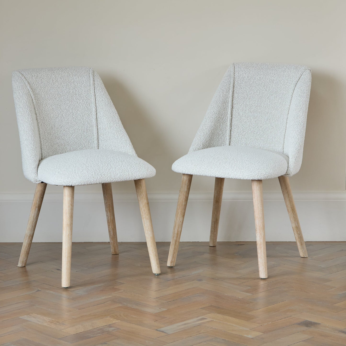 Freya Oat Boucle Dining Chair - Set of 2 - Whitewash Oak Legs - Laura James 