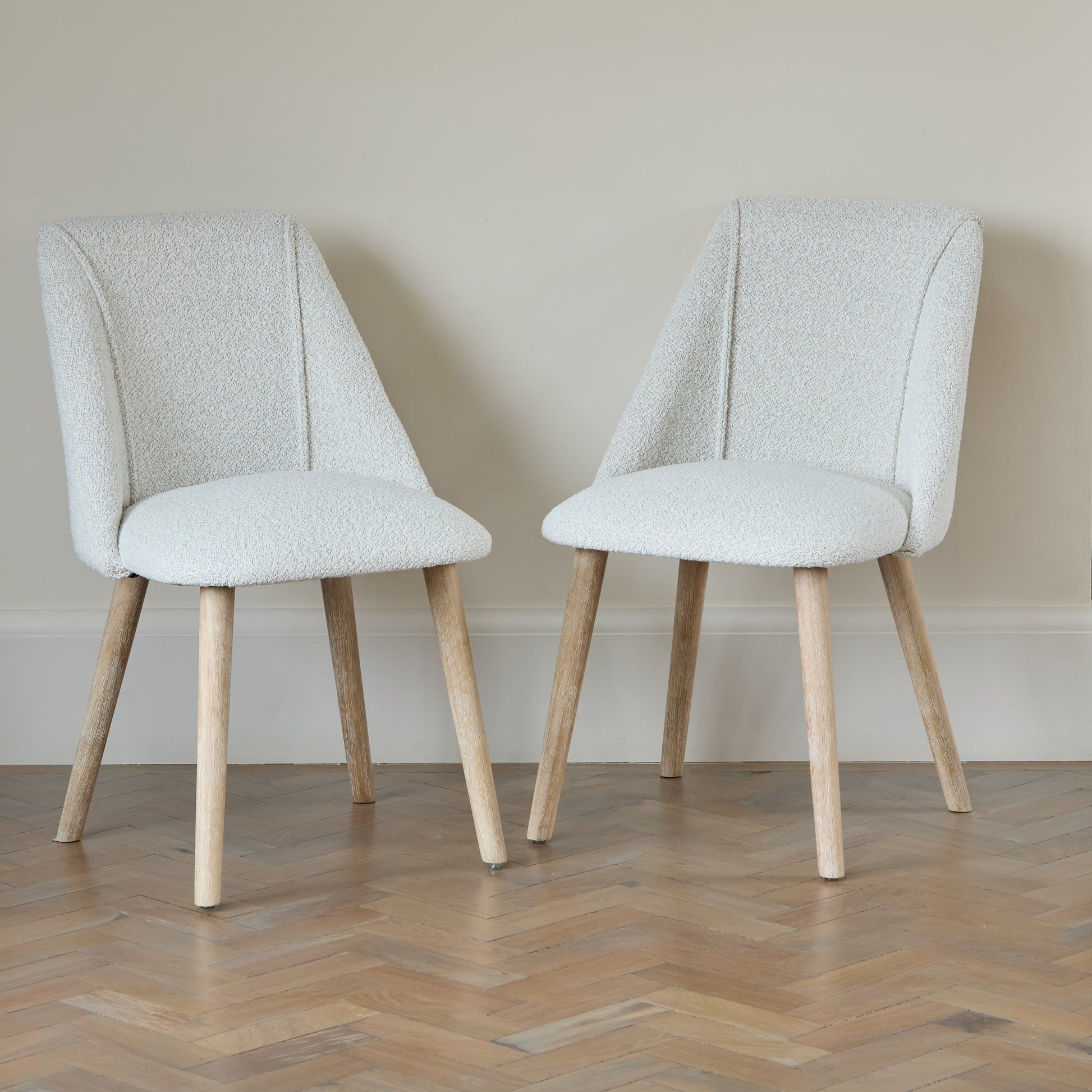 Freya Oat Boucle Dining Chair - Set of 2 - Whitewash Oak Legs - Laura James 
