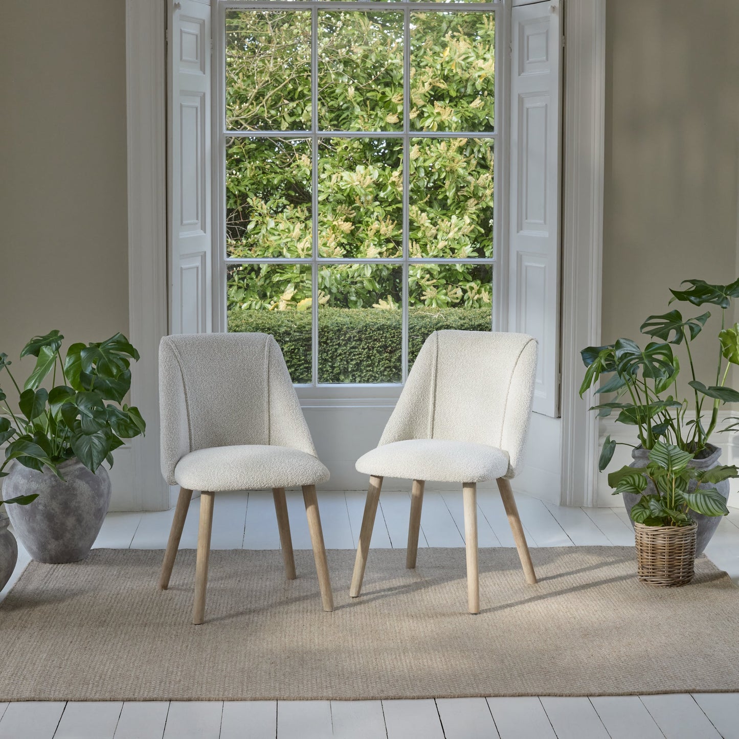 Freya Oat Boucle Dining Chairs - Set of 2 - Whitewash Oak Legs - Laura James