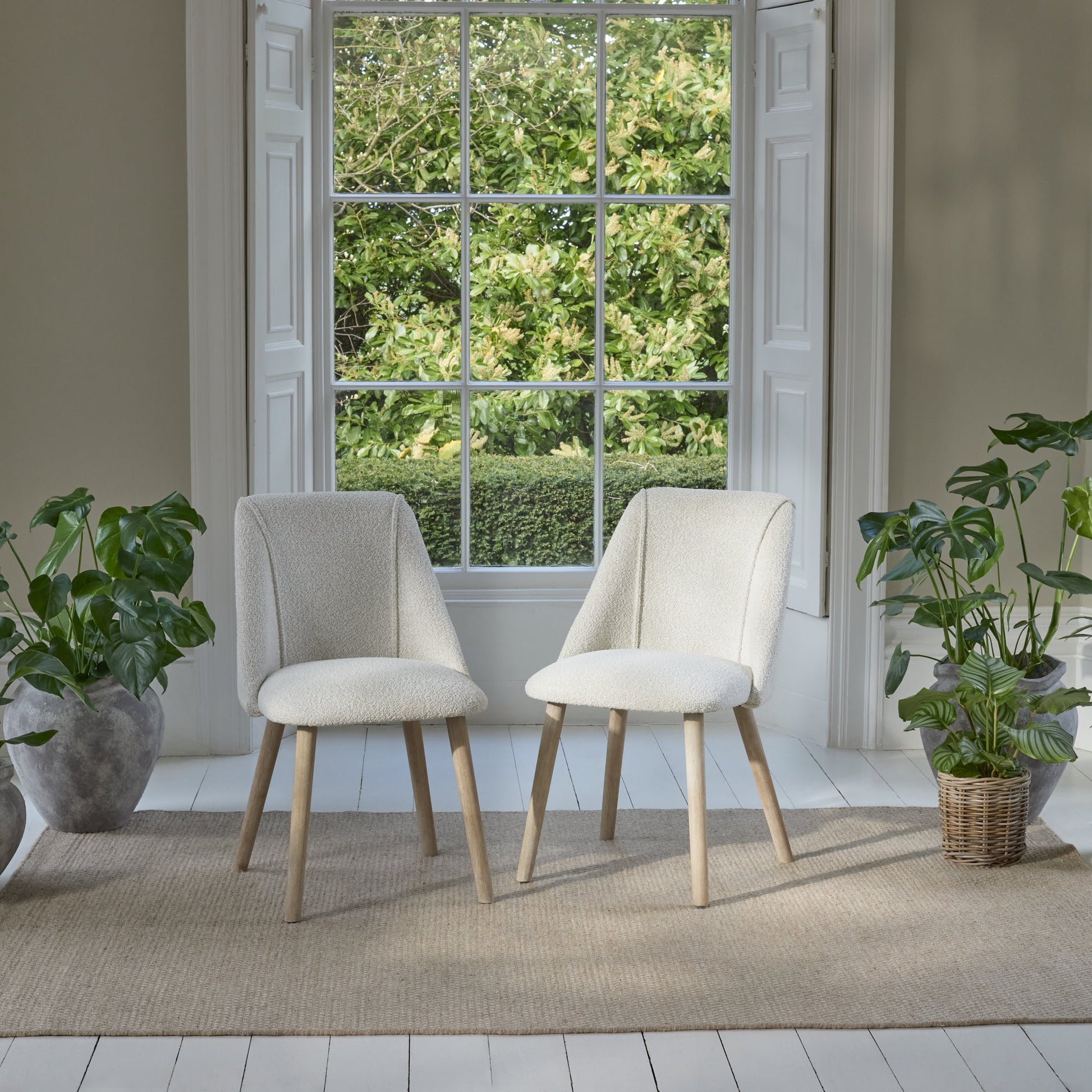 Freya Oat Boucle Dining Chairs - Set of 2 - Whitewash Oak Legs - Laura James