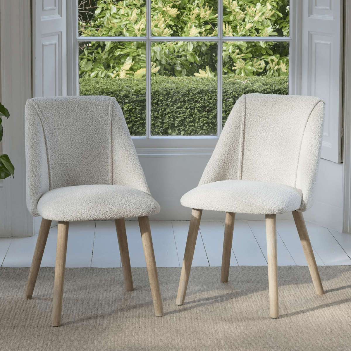 Freya Oat Boucle Dining Chairs - Set of 2 - Whitewash Oak Legs - Laura James