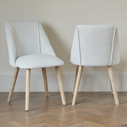 Freya Oat Boucle Dining Chair - Set of 2 - Whitewash Oak Legs - Laura James 