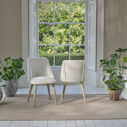Freya Oat Boucle Dining Chairs - Set of 2 - Whitewash Oak Legs - Laura James
