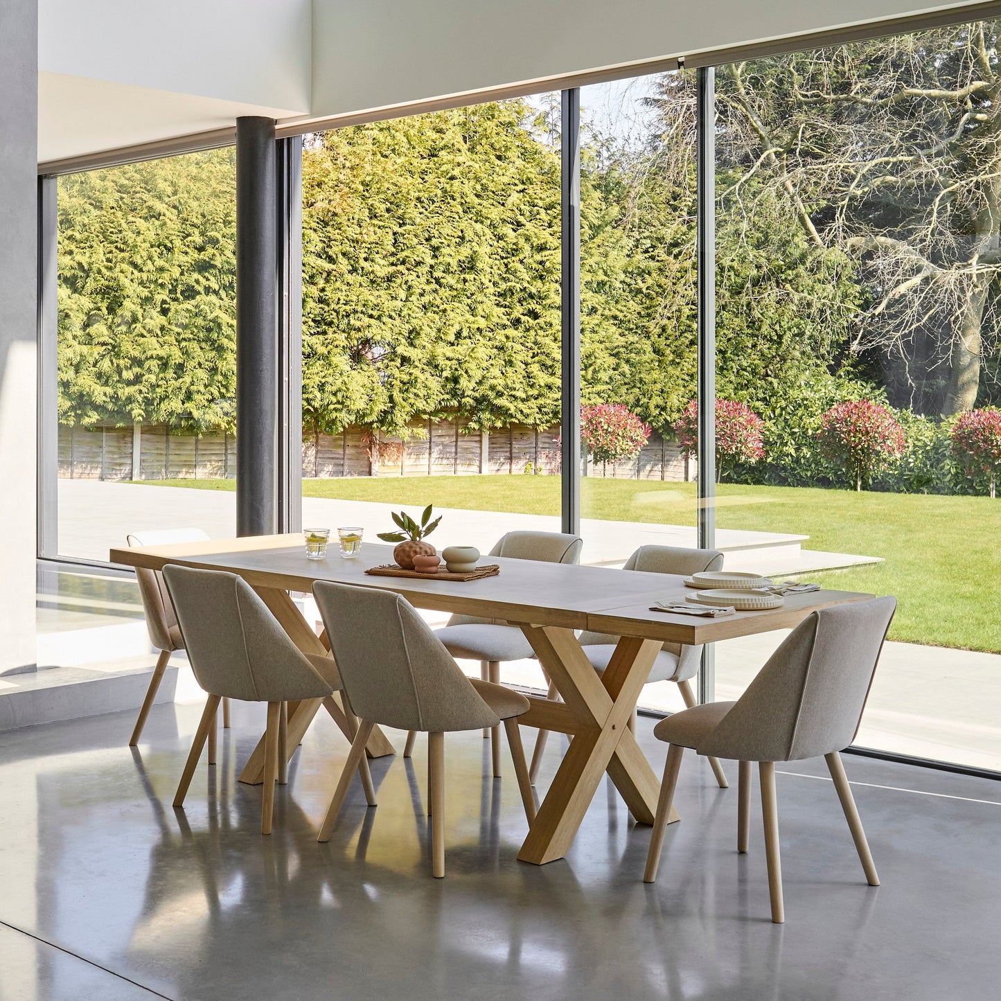 Charlotte 6 Seater Extending Rectangular Dining Table Set with  Freya Sand Dining chairs - Laura James 