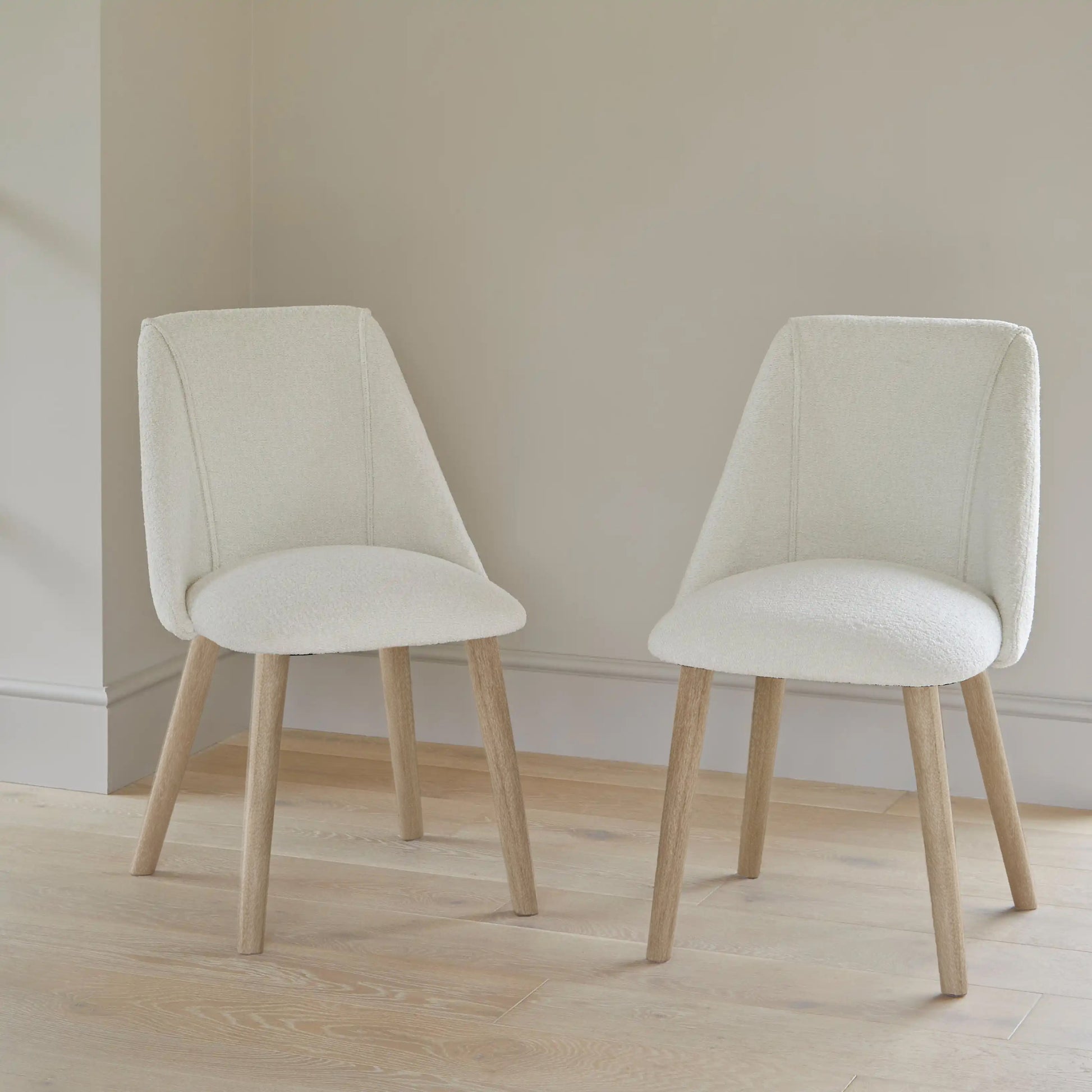 Freya Light Beige Dining Chairs - Set of 2 - Chalked Mango Wood Legs - Laura James 