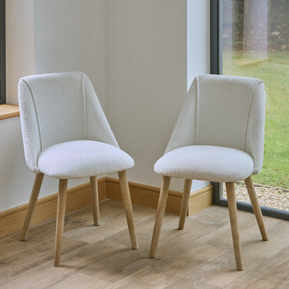 Freya Oat Boucle Dining Chairs - Set of 2 - Chalked Mangowood Legs - Laura James 