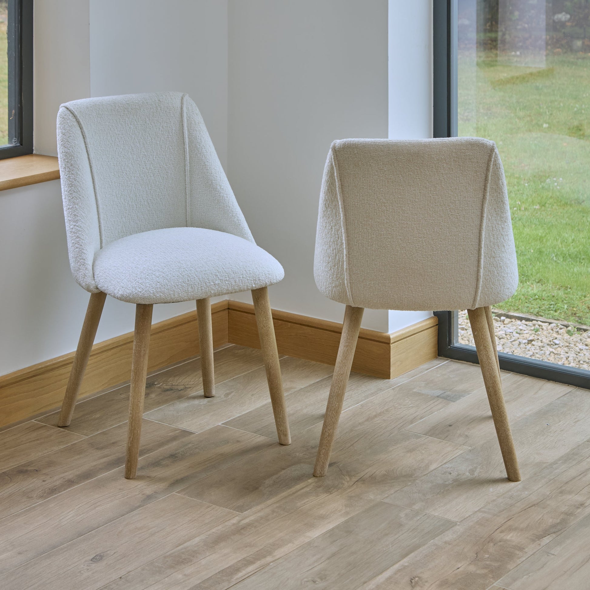 Freya Oat Boucle Dining Chairs - Set of 2 - Chalked Mangowood Legs - Laura James 