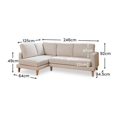 Gillian 3 Seater Large Corner Sofa - Ivory with Whitewash Legs - Laura James 