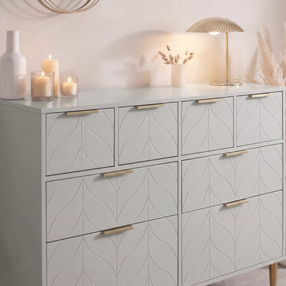 Gloria 8 Drawer Chest of Drawers - Grey & Brass Effect