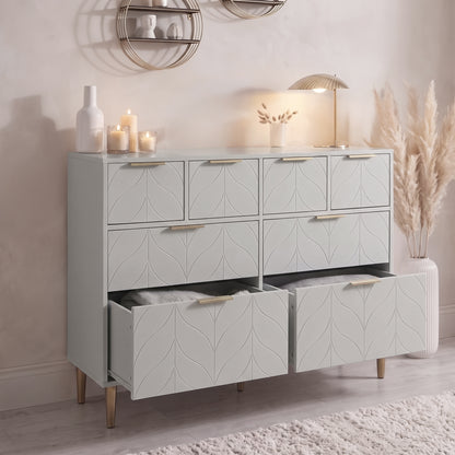 Gloria 8 Drawer Chest of Drawers - Grey & Brass Effect