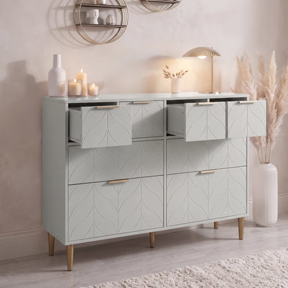 Gloria 8 Drawer Chest of Drawers - Grey & Brass Effect
