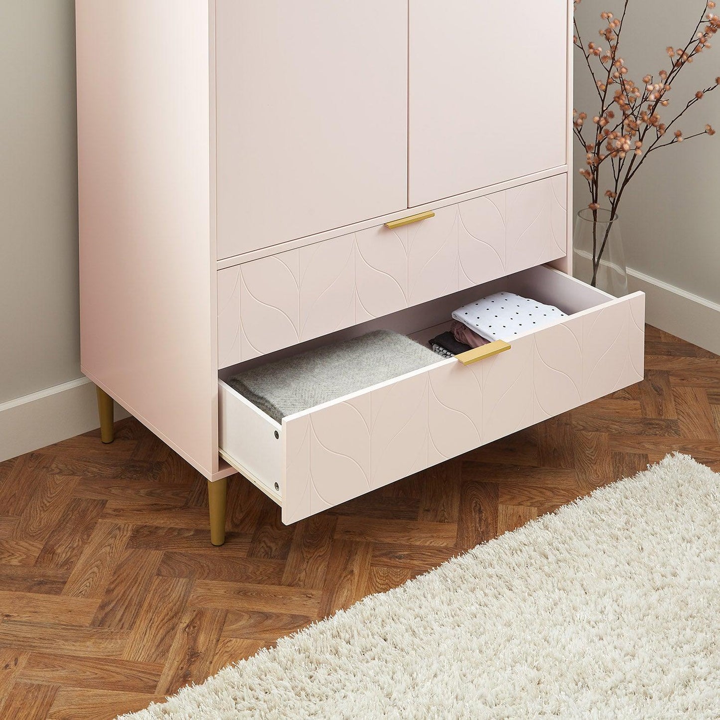 Gloria wardrobe and drawers set - 4 over 4 chest of drawers - pale pink - Laura James