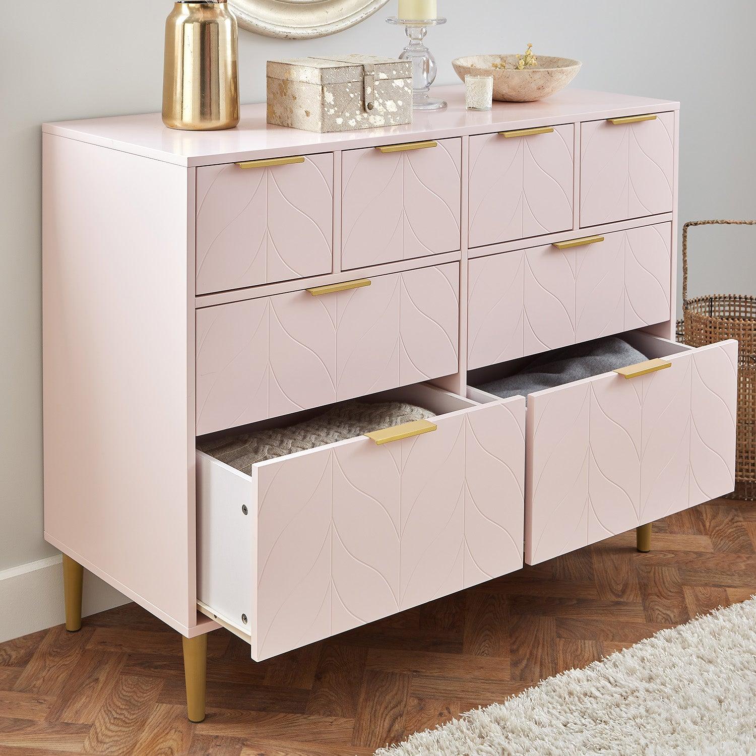 Gloria wardrobe and drawers set - 4 over 4 chest of drawers - pale pink - Laura James