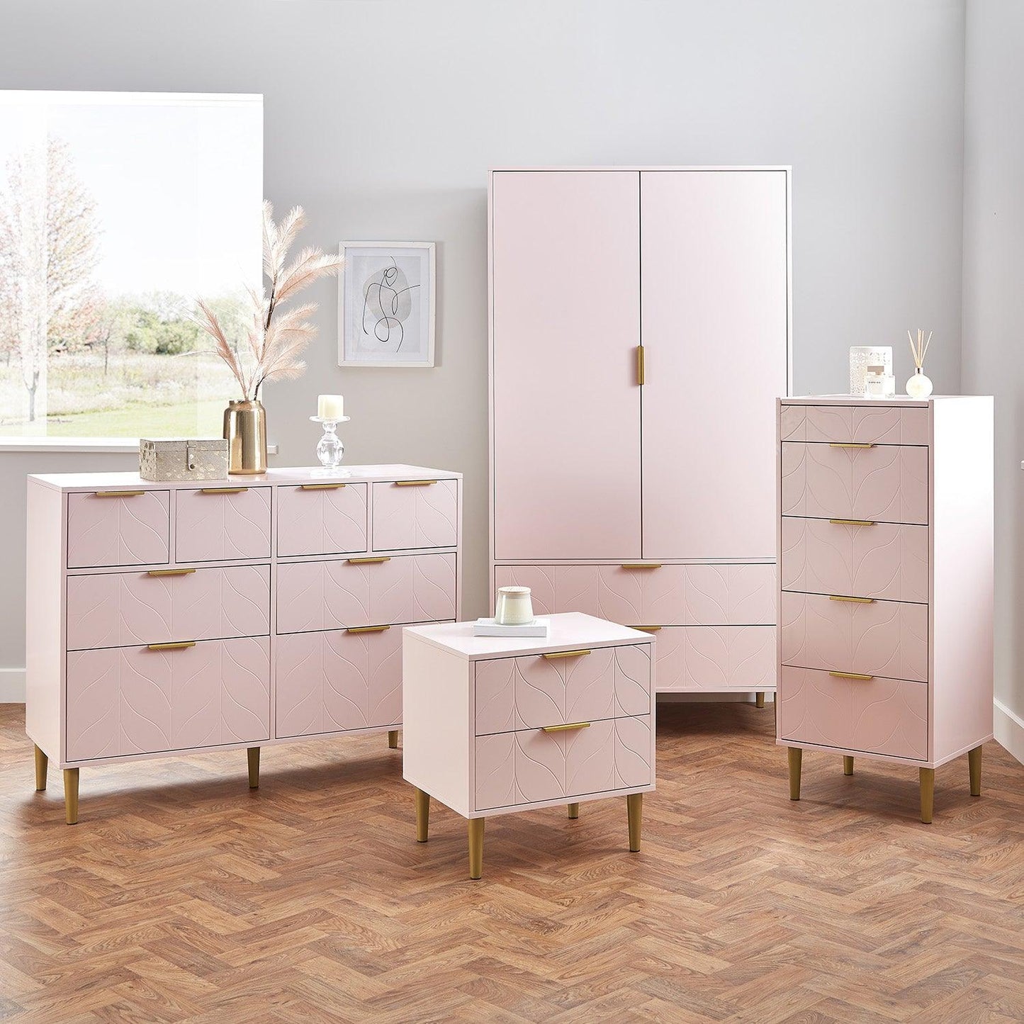 Gloria wardrobe and drawers set - 4 over 4 chest of drawers - pale pink - Laura James