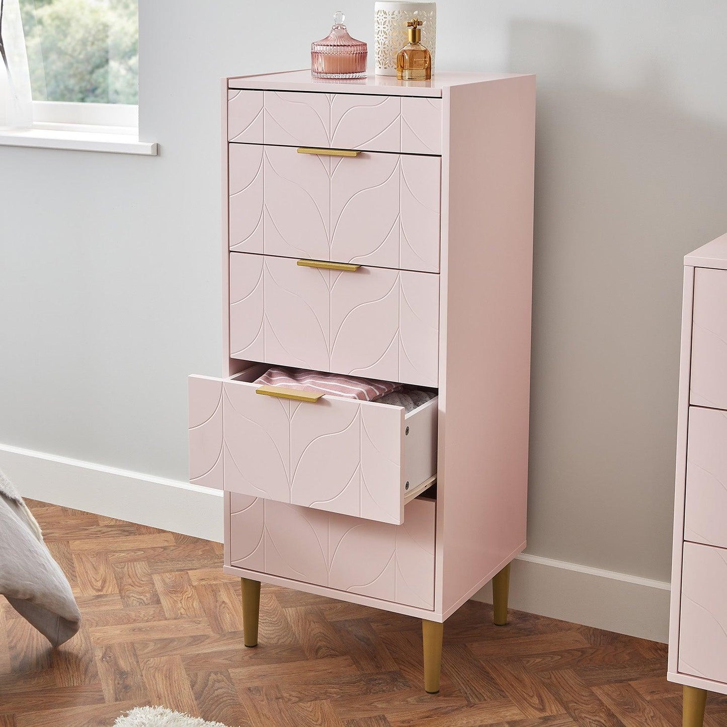 Gloria wardrobe and drawers set - 4 over 4 chest of drawers - pale pink - Laura James