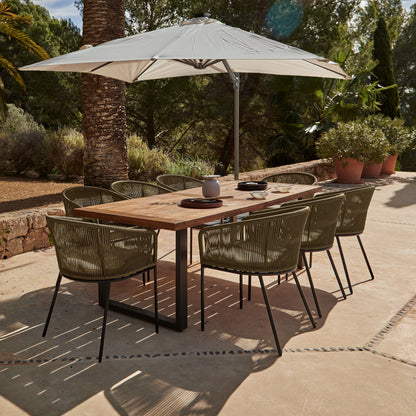 Hali 8 Seater Wooden Outdoor Dining Set with Hali Green Chairs & Cream Premium Cantilever Parasol - 235cm