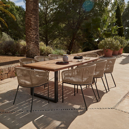 Hali 8 Seater Wooden Outdoor Dining Set with Hali Natural Chairs & Cream Lean Over Parasol - 235cm