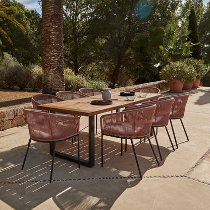 Hali 8 Seater Wooden Outdoor Dining Set with Hali Pink Chairs & Grey LED Premium Cantilever Parasol - 235cm