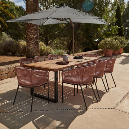 Hali 8 Seater Wooden Outdoor Dining Set with Hali Pink Chairs & Grey Premium Cantilever Parasol - 235cm