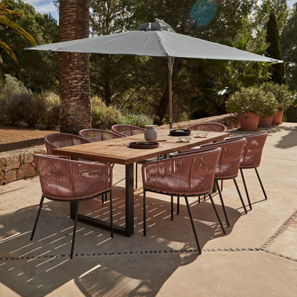 Hali 8 Seater Wooden Outdoor Dining Set with Hali Pink Chairs & Grey Lean Over Parasol - 235cm