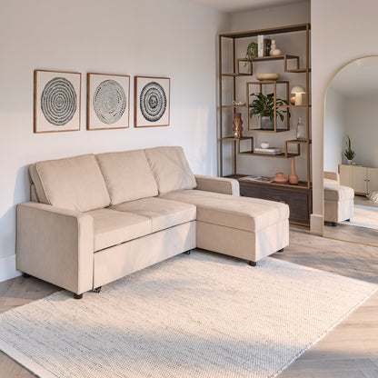 Hugo Pull-Out Corner Sofa Bed - Warm Taupe - Laura James 