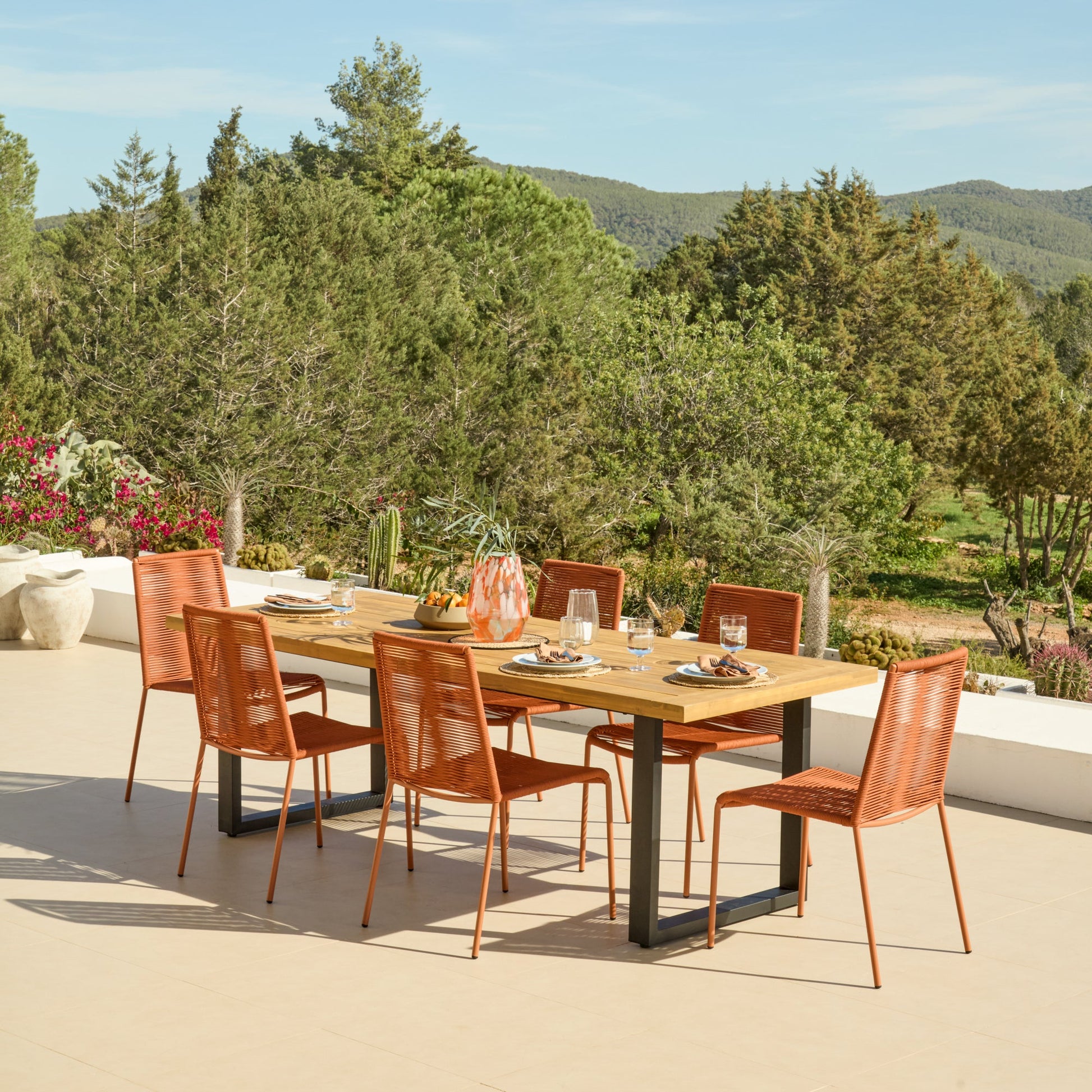 Hali 6 Seater Wooden Garden Dining Set with Ryder Burnt Orange Chairs - 175cm - Laura James