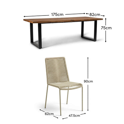 Hali 6 Seater Wooden Garden Dining Set with Ryder Clay Chairs - 175cm - Laura James