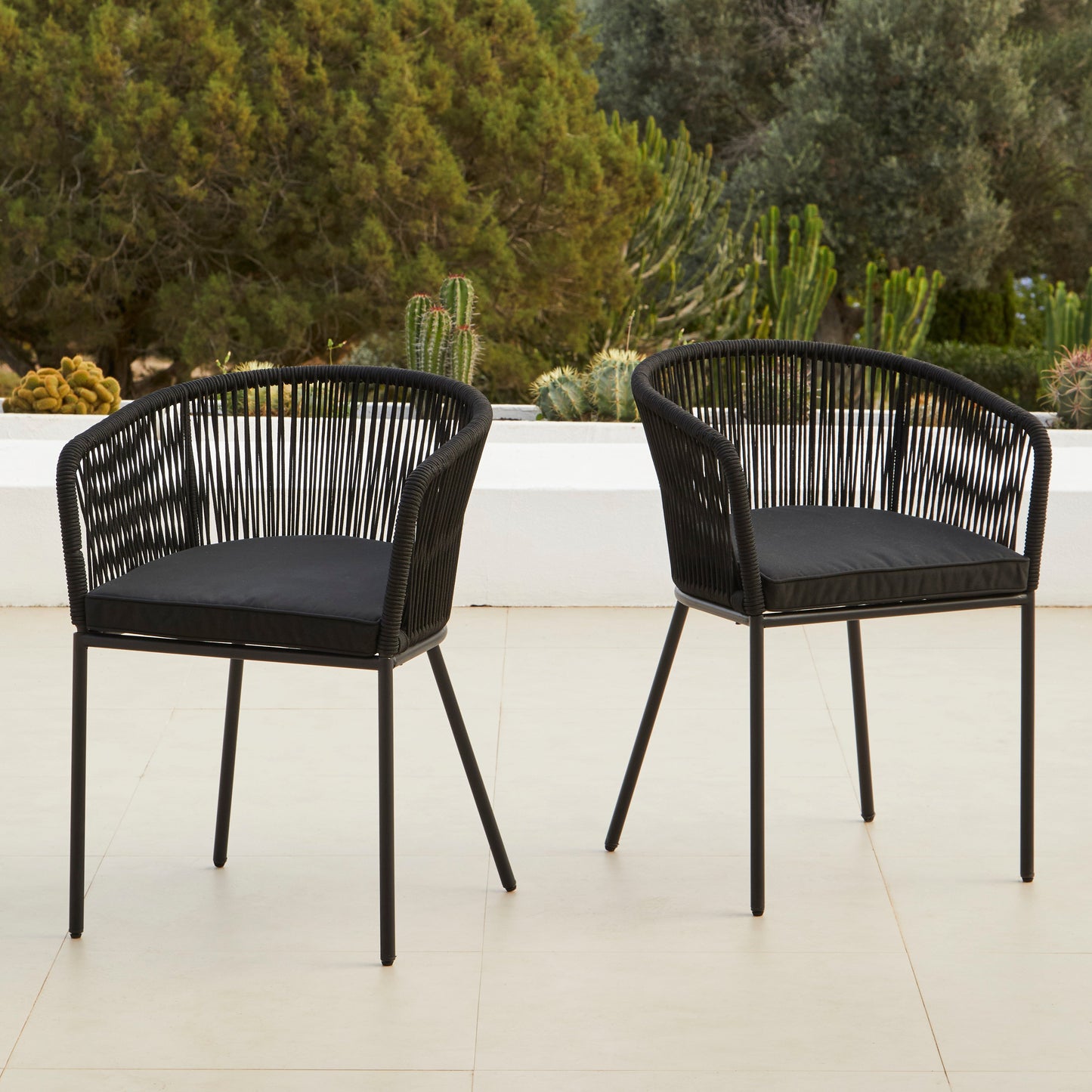 Hali Black Rope Chair with Cushions - Set of 2 - Laura James 