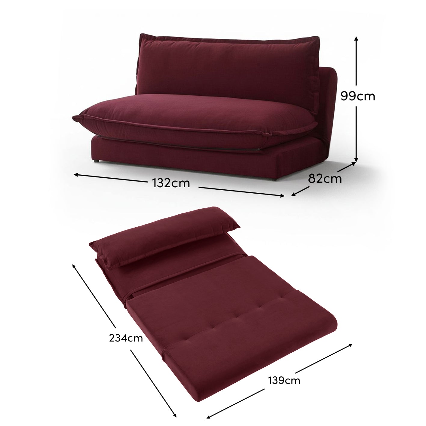 Harlow 2 Seater Double Sofa Bed - Burgundy Red - Laura James