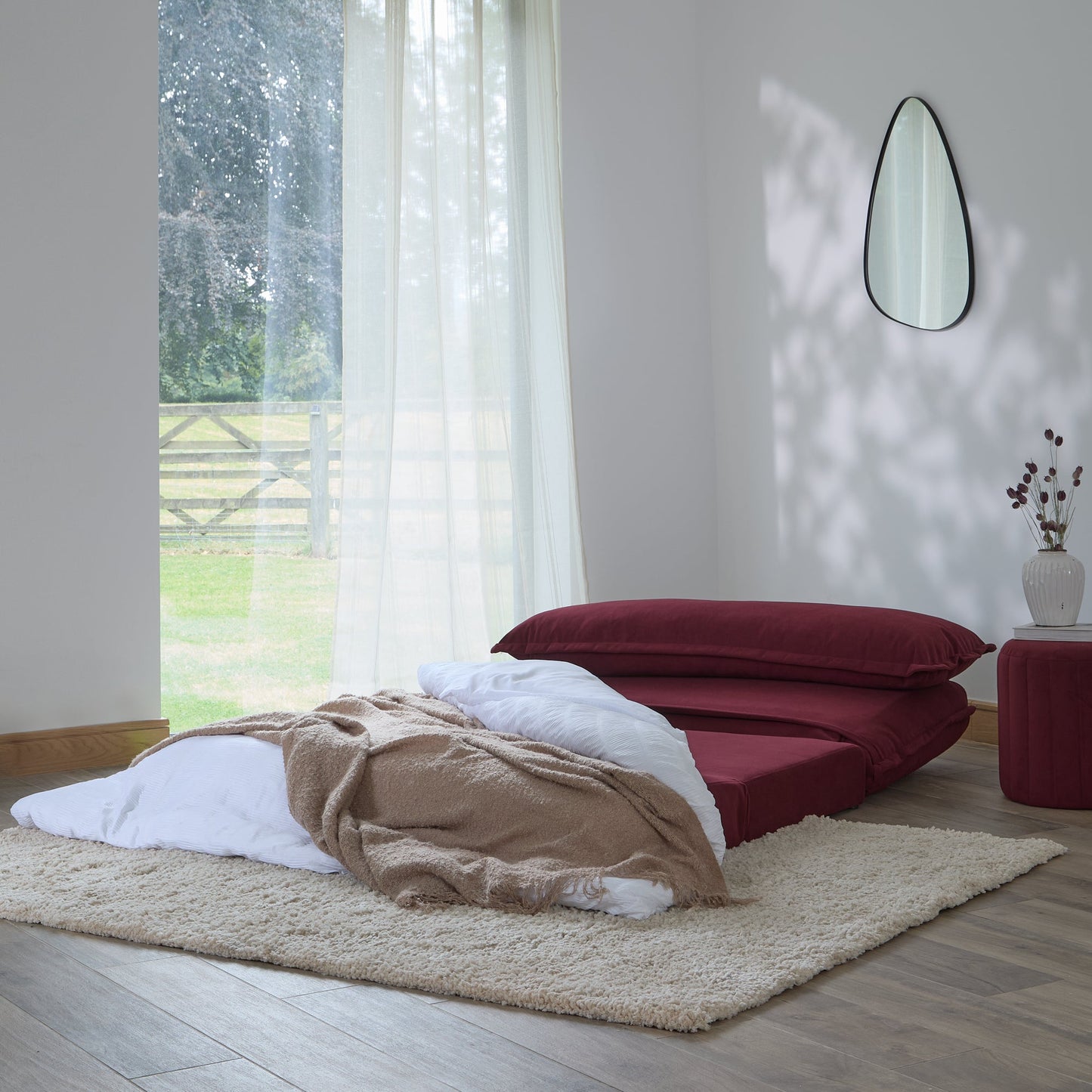 Harlow 2 Seater Double Sofa Bed - Burgundy Red - Laura James