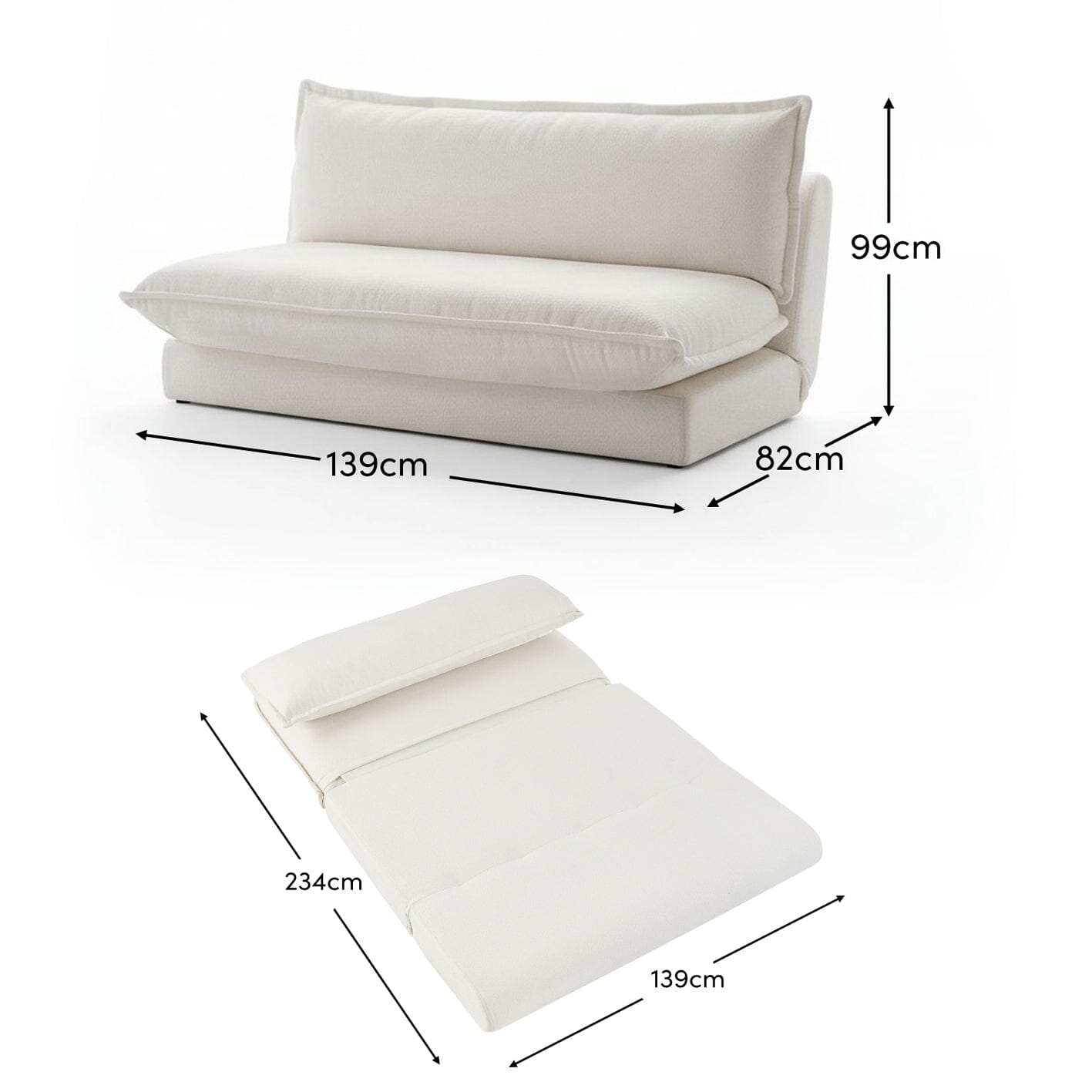 Harlow 2 Seater Double Sofa Bed - Chalk White Boucle - Laura James