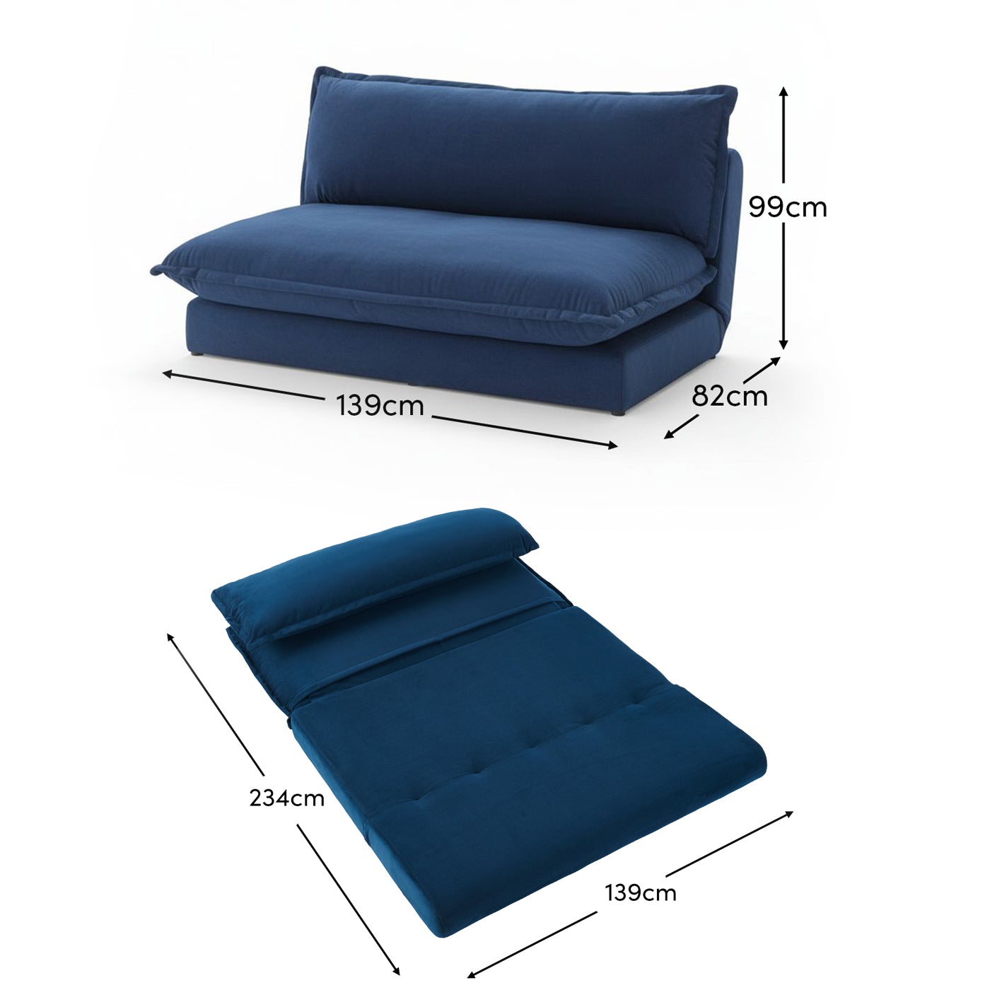Harlow 2 Seater Double Sofa Bed - Ink Velvet - Laura James