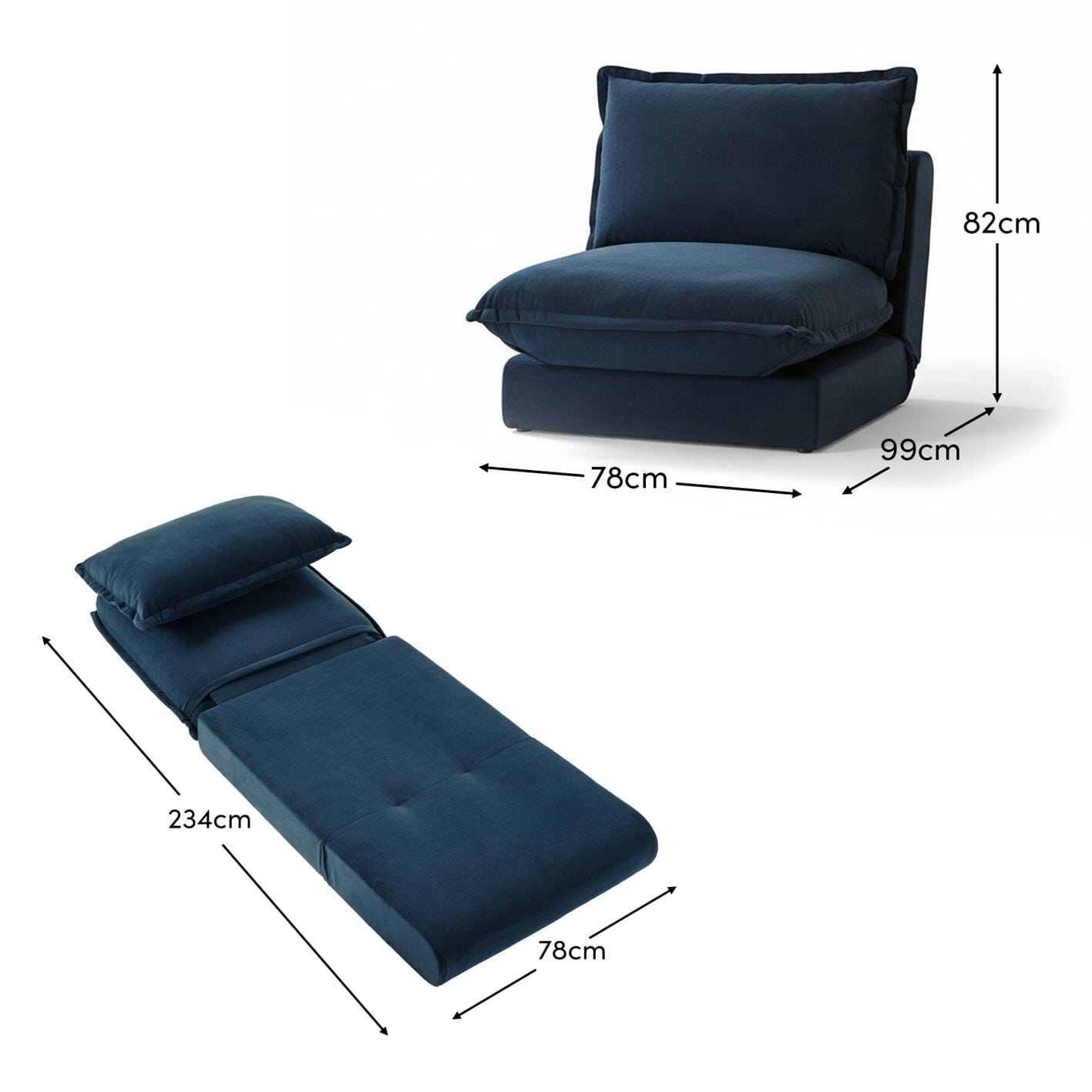 Harlow Single Sofa Bed - Ink Velvet - Laura James