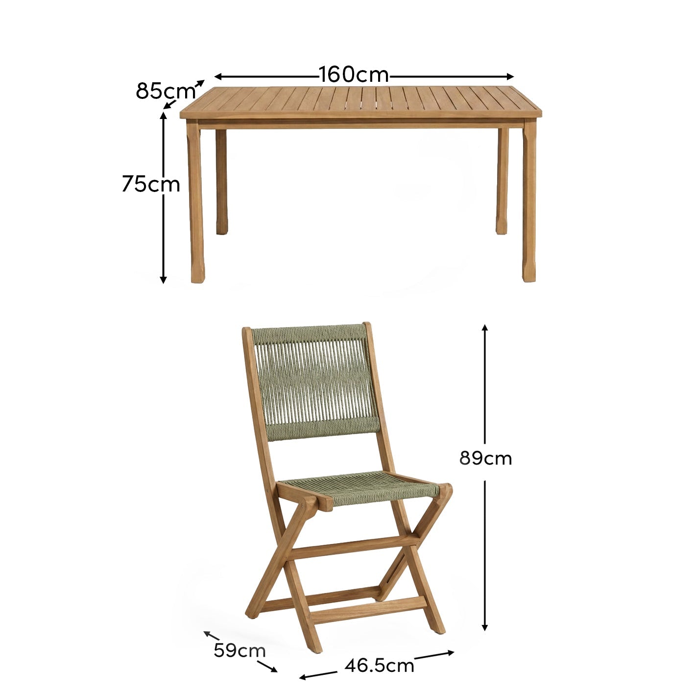Harlyn 4 Seater Wooden Garden Dining Set with Cove Green Rope Chairs - 160cm - Laura James