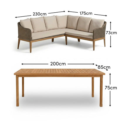 Harlyn 5 Seater Corner Sofa with Dining Table - Tawny Rattan - Laura James