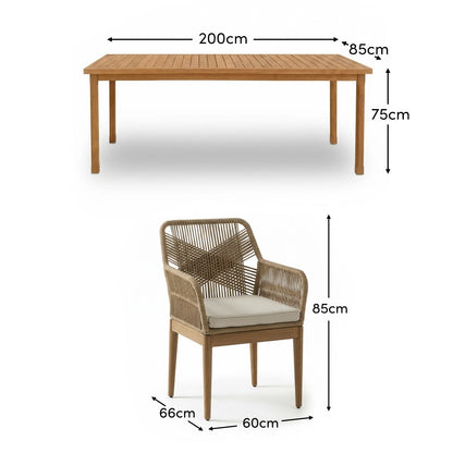 Harlyn 6 Seater Wooden Garden Dining Set with Killian Chairs - 200cm - Laura James