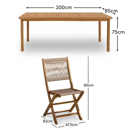 Harlyn 6 Seater Wooden Garden Dining Set with Cove Natural Chairs - 200cm - Laura James