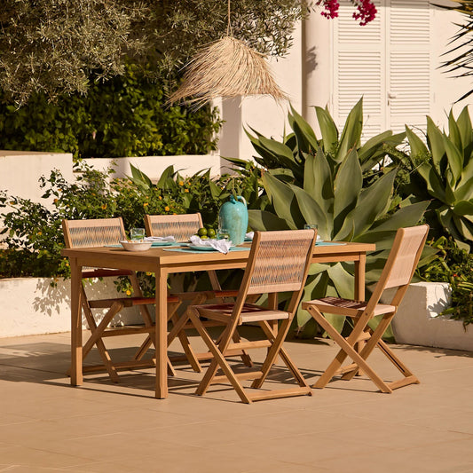 Harlyn 4 Seater Wooden Garden Dining Set with Cove Natural Chairs - 160cm - Laura James