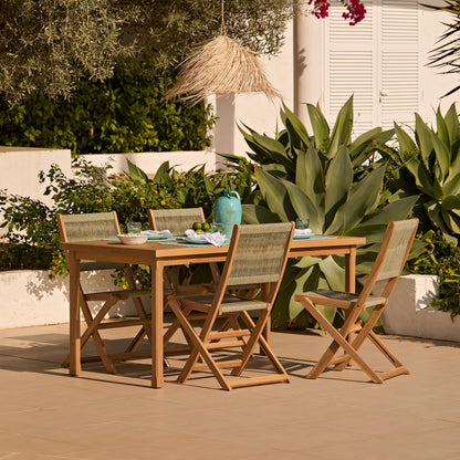 Harlyn 4 Seater Wooden Garden Dining Set with Cove Green Rope Chairs - 160cm - Laura James