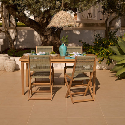 Harlyn 4 Seater Wooden Garden Dining Set with Cove Green Rope Chairs - 160cm - Laura James