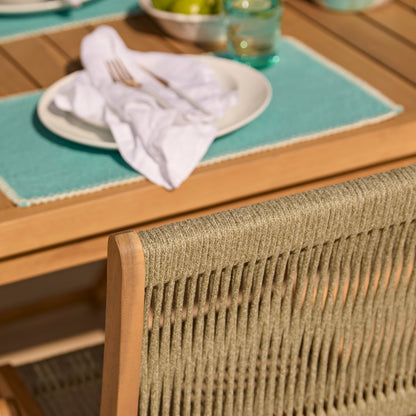 Harlyn 4 Seater Wooden Garden Dining Set with Cove Green Rope Chairs - 160cm - Laura James
