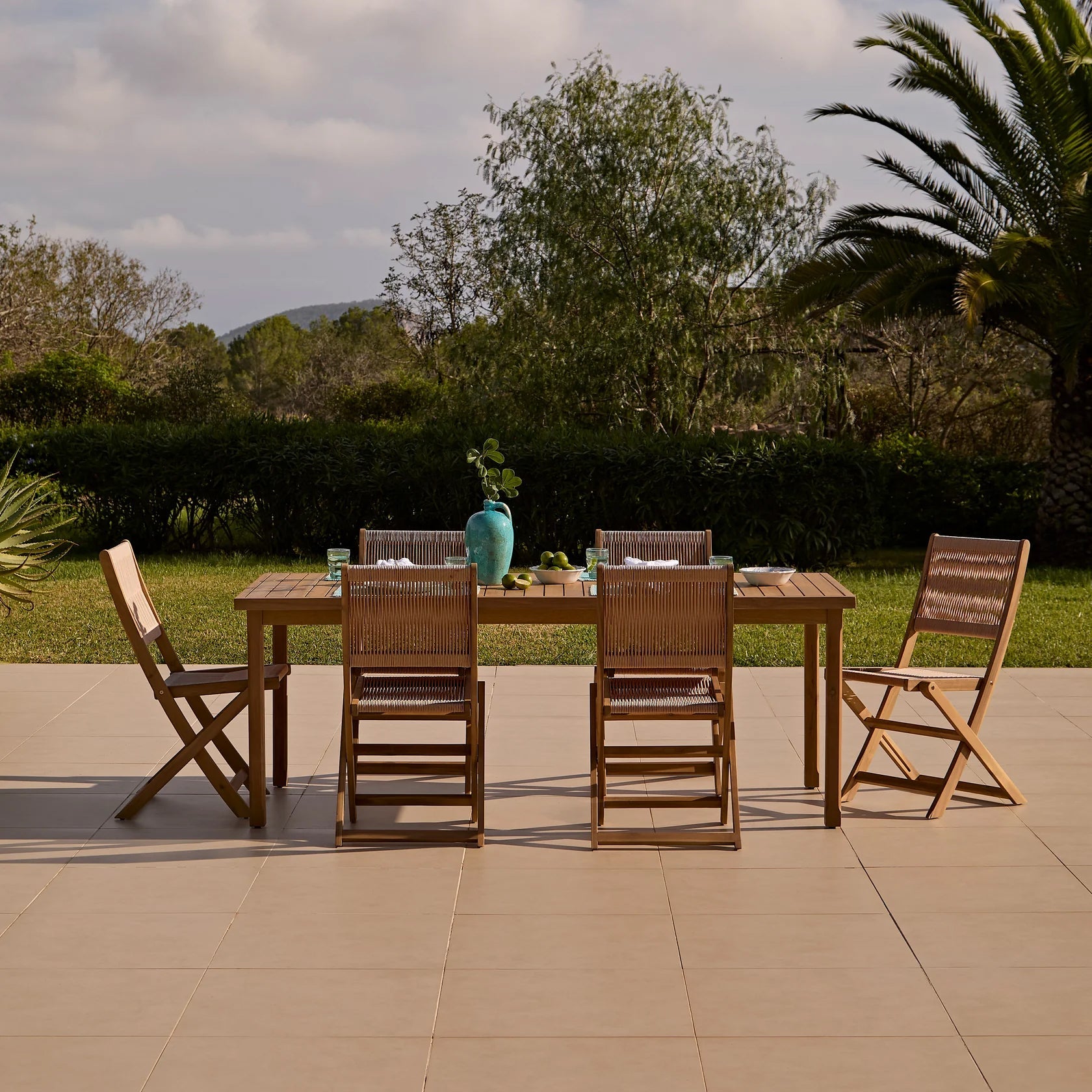 Harlyn 6 Seater Wooden Garden Dining Set with Cove Natural Chairs - 200cm - Laura James