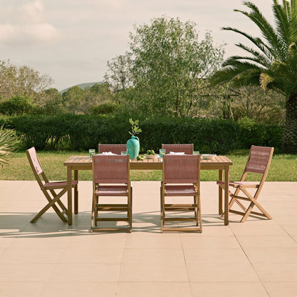 Harlyn 6 Seater Wooden Garden Dining Set with Cove Pink Rope Chairs - 200cm - Laura James