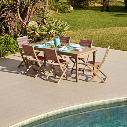 Harlyn 6 Seater Wooden Garden Dining Set with Cove Pink Rope Chairs - 200cm - Laura James