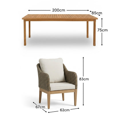 Harlyn 6 Seater Wooden Garden Dining Set with Harlyn Chairs - 200cm - Laura James