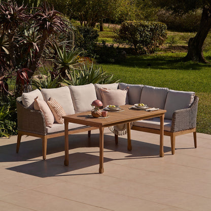 Harlyn 5 Seater Corner Sofa with Dining Table - Tawny Rattan - Laura James