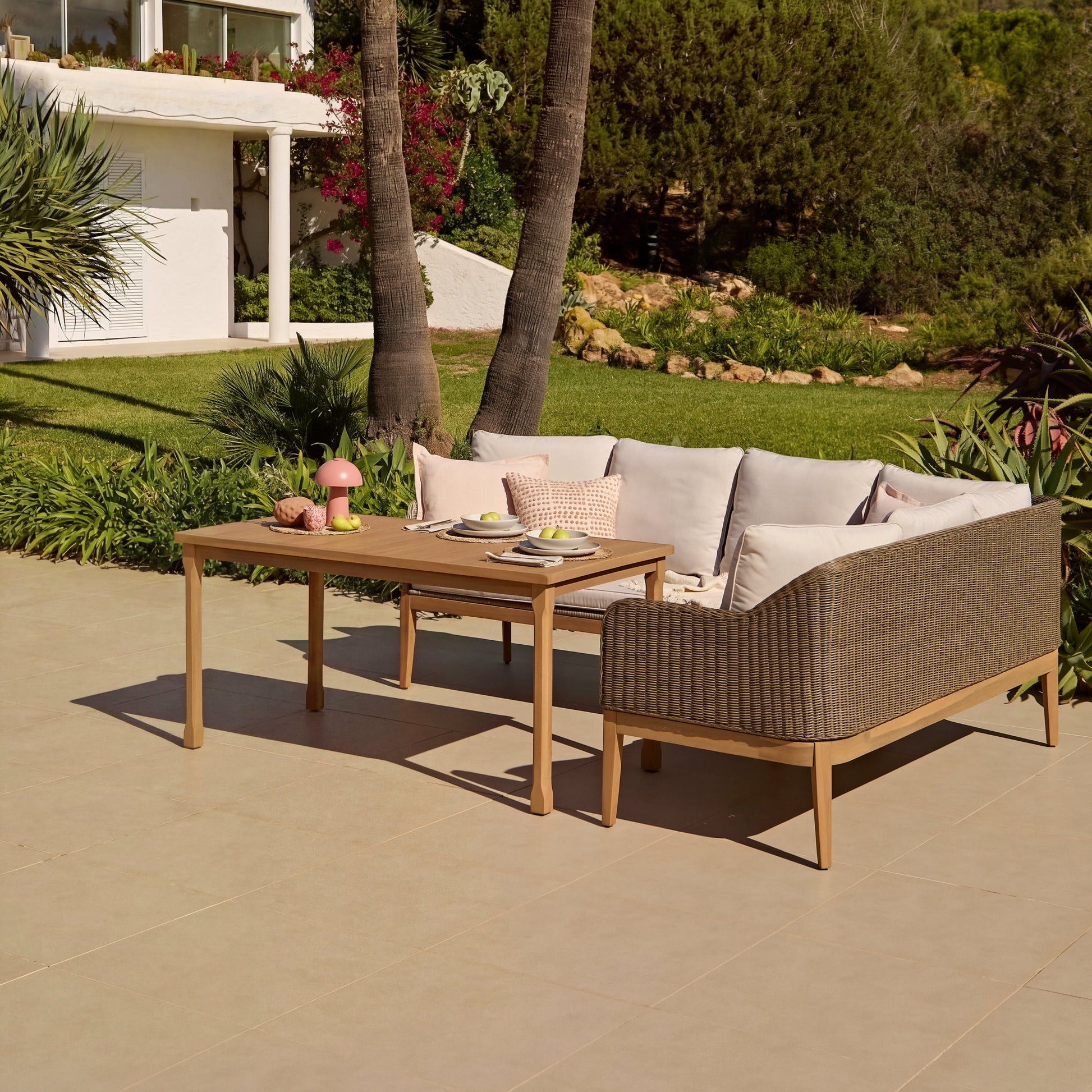 Harlyn 5 Seater Corner Sofa with Dining Table - Tawny Rattan - Laura James